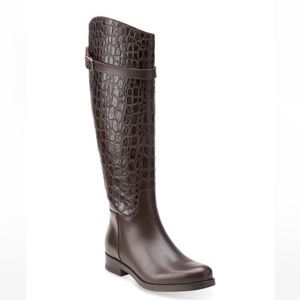 Clarks Hopedale Wish Brown Croc Embossed Leather Knee High Riding Boots 7M